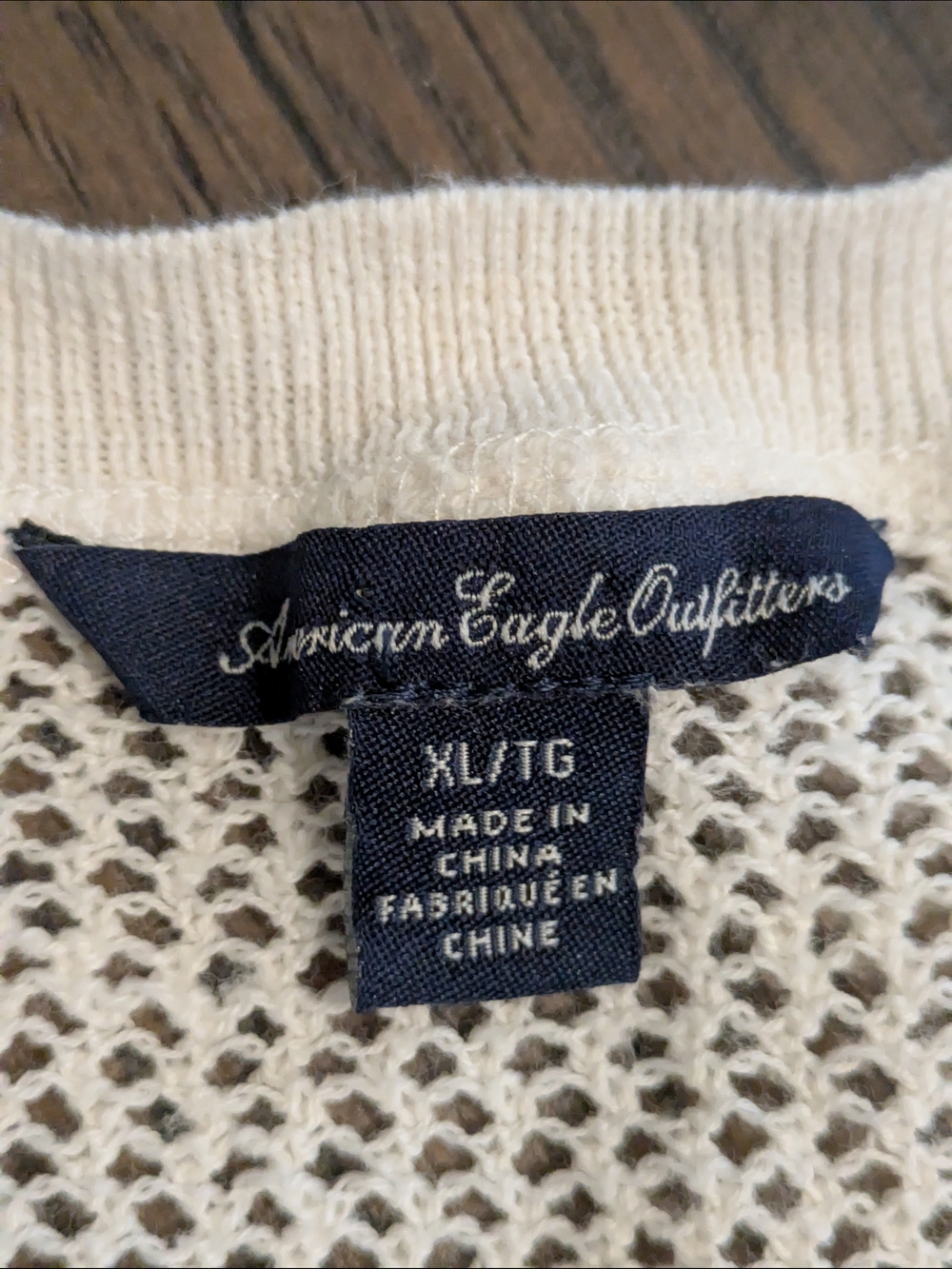American Eagle Outfitters Crochet Henley Top Shirt Ivory XL/TG Knit See Through - Picture 3 of 9